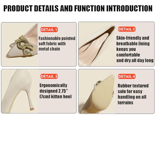 Women's Suede Metal Chain Kitten Heel Pumps Sexy Pointed Toe Slip On Mid High Heel Business Dress Shoes Elegant Non-Slip Party Wedding Bridal Shoes3
