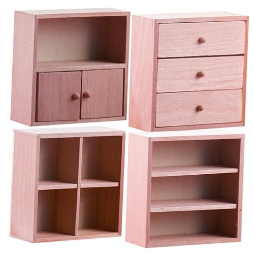 DIKACA 4 Minimuebles para Casa De Muñecas Armario De Almacenamiento Mini Estantería Modelo De Simulación Micro Estantería Mini Estantería Accesorio De Madera para Casa
