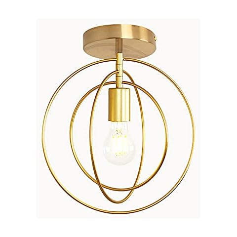 Mengjay Trade Retro Industrial Ceiling Lamp - E27 Vintage Pendant Light Modern LED Metal Lighting Shades Gold Metal cage lamp Shade for Loft Restaurant Coffee Bar (Round) Cover