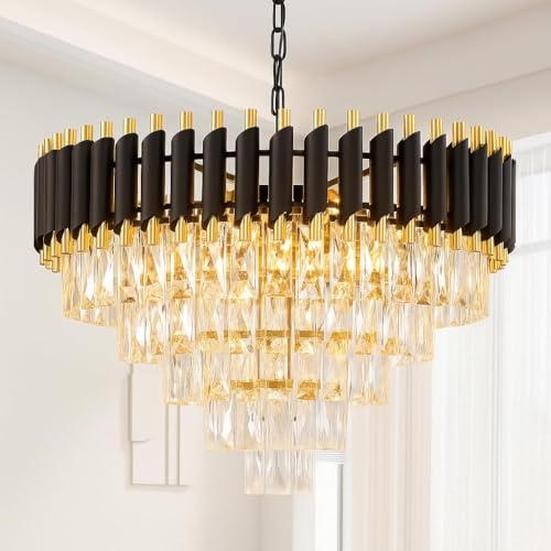 Image of TRIXY Rotating Crystals Chandelier Ceiling Light for Home & Decor | Color Changing LED | 360 Rotatable Crystals | Bluetooth Speaker | Remote Controlled | 4-Tier K9 Crystals, 500MM Black Gold Jhoomar
