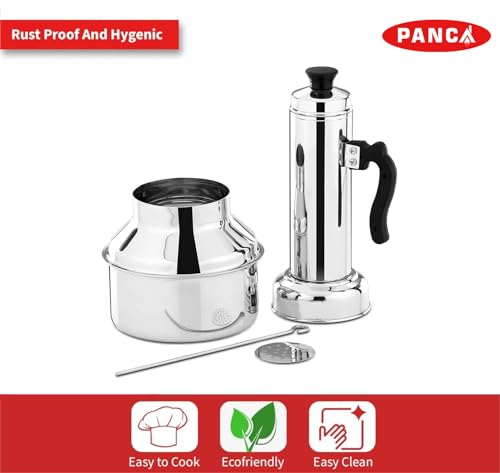 Image of PANCA Stainless Steel Puttu Kudam Maker with Steamer Plate | Traditional Puttu Kutti with Lid & Stick | Puttu Maker for Cooker Use | Puttu Kozha Puttumakker - 1.5 Litre