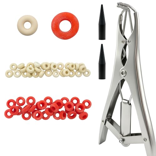 Image of Goat Banding Kit, Livestock Castration Bander with Stainless Steel Expander Pliers, 60Pcs 2 Sizes Castrator Rings and Ring Installation Tool for Goats, Lambs, Calves, Sheep, Piglets