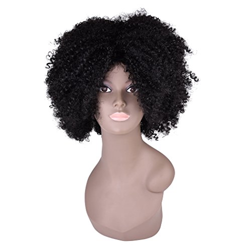 Miss Rola Synthetic Afro Curly Wig Soft Silk Kanekalon Fiber For Black Women Short Kinky Hair Natural Black Color 11" 162g (1B#)
