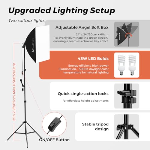 Image of NearStream VK40 Professional Photography Lighting Kit with 9.8x9.8ft Green Backdrop with Stand, 24 inch Softbox Kit, 19 inch Pannel Light with Remote Control, Studio Equipment for Video Shoot /Photography
