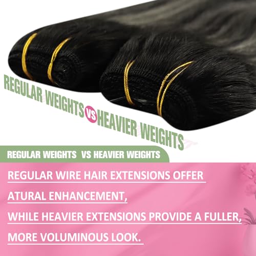 Image of YoungSee 125G Wire Hair Extensions Black Ombre, Natural Black Roots to Silver Balayage, Human Hair Fish Line Extensions, Secret Wire Hair Extensions for Natural Look, 16 Inch 1 Piece Straight Hair