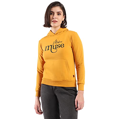 Image of PINACOLADA Women's Cotton Solid Printed Sweatshirt with Hoodie, Regular Fit for Casual Wear Full Sleeve Sweatshirt Crafted with Comfort Fit and High-Performance for Everyday Wear