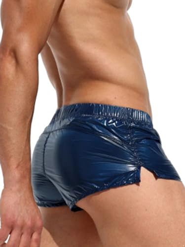 easyforever Men's Sexy Metallic Shiny Side Slit Shorts Low Rise Booty Shorts Swimwear Trunks2