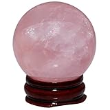 mookaitedecor Natural Rose Quartz Crystal Ball with Wood Stand, Healing Crystals Sphere Sculpture Home Decoration, 1.35"-1.55"