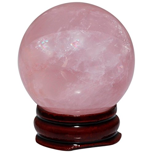 mookaitedecor Natural Rose Quartz Crystal Ball with Wood Stand, Healing Crystals Sphere Sculpture Home Decoration, 1.35