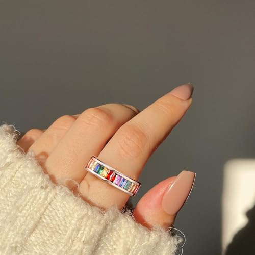 King Will 6mm Women Eternity Rings Colorful CZ Stackable Bands Polished Stainless Steel Anniversary Band Pipe Cut Engagement Ring Durable Comfort Fit Size 6-104