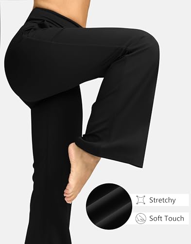 SANTINY Bootcut Pants for Women 28.5"/30.5"/32" Loose High Waisted Wide Leg Leggings Dress Work Flare Yoga Pants with Pockets4