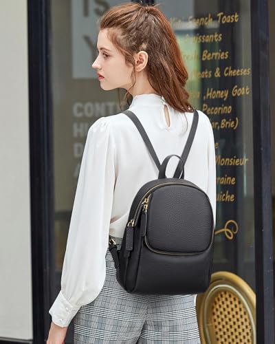 Image of Over Earth Genuine Leather Backpack for Women Small Daypack Purse Casual Fashion Backpacks(O218E Black)