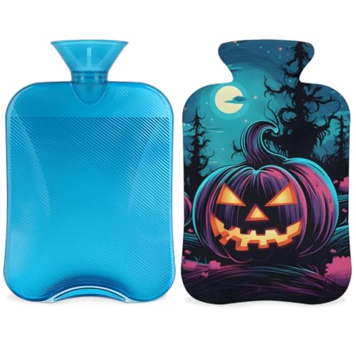 Hot Water Bottle with Soft Cover,2L Halloween Pumpkin Hot Water Bag for Hot and Cold Compress, Hand Feet Warmer, Rubber Hot or Cold Water Bottle Halloween Christmas Decorations