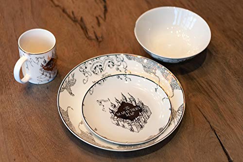Harry Potter Marauder's Map Porcelain 4 Piece Place Setting - Gold Marauders Map Design - Includes 1 Dinner Plate, 1 Salad Plate, 1 Bowl And 1 Mug - Great Gift For Any Harry Potter Fan #TOP5