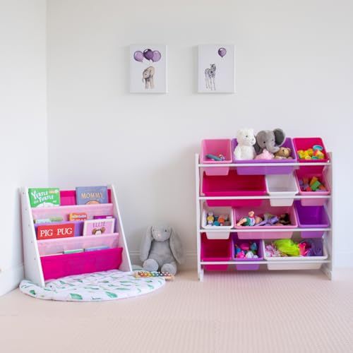 image for Humble Crew 4-Tier Kids Bookshelf, White Wood/Pink/Purple - Premium Bo