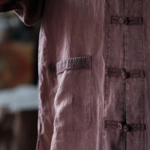 NFYM Women Lightweight Linen Kimono Jacket Frog Buttons Up Embroidery Pocket Vintage Cardigan Trench Coat4