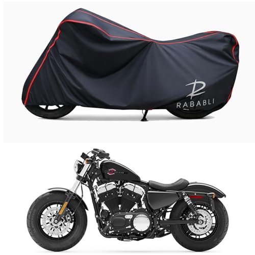 Image of Waterproof Bike Body Cover Compatible for | Davidson Forty Eight STD | Taffeta Fabric, Red Piping Design, Bottom Elastic Fit | Dustproof, Sun UV & Rain Protection for All Bikes