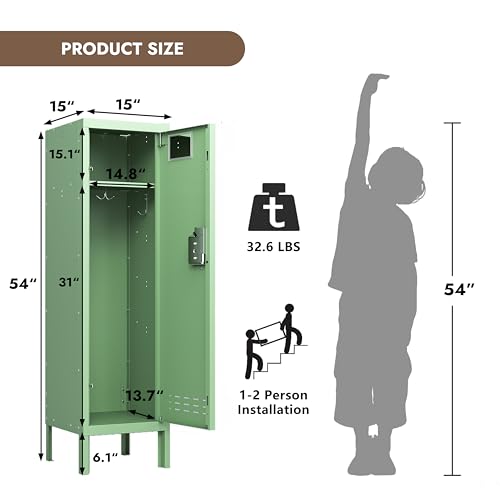 Image of BUTISOW Metal Kids Locker,Metal Cabinet Storage Lockers,Lockable for Employees with Door,54 inch Height Steel Locker,Lockable Steel Locker for Children's Room, Playroom, School,Gym