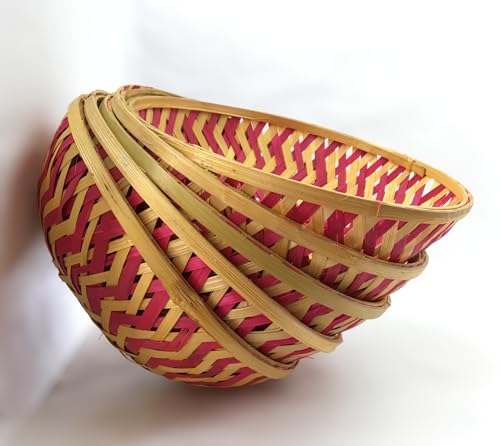Image of ROYAL 11 ART & CRAFT Multipurpose Bamboo Basket Set for Fruit /Vegetable /Dry Fruit /Chocolate Packaging /Wedding Gift and Daily Use DIY Projects (Red) Size-9 Inch,Pack of-5