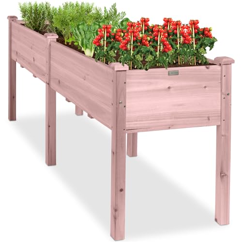 Image of Best Choice Products 72x24x30in Raised Garden Bed, Elevated Wood Planter Box Stand for Backyard, Patio, Balcony w /Divider Panel, 6 Legs, 300lb Capacity - Pink