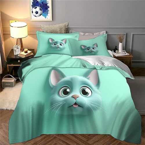 Parure de lit chat 3D double : housse de couette 200x200 microfibre douce pour ado