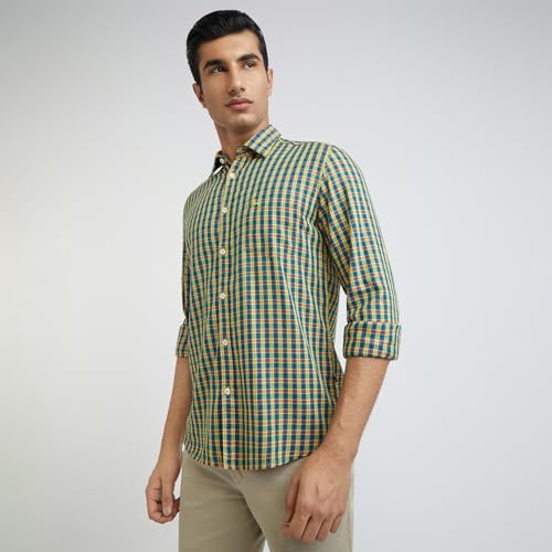 Image of Parx Men's Cotton Blend Checks Pattern Slim Fit Semi Cutaway Collar Full Sleeve Casual Shirt