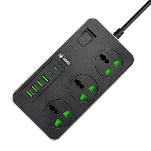 iBlockCube Universal Extension Lead with 6 USB Ports | 2 Meter Cable Power Strip Surge Protector Wall Adapter Power Hub w/Switch | Fuse & Shutter 3 Way Gang Socket Electrical UK Plug (Black Gray)