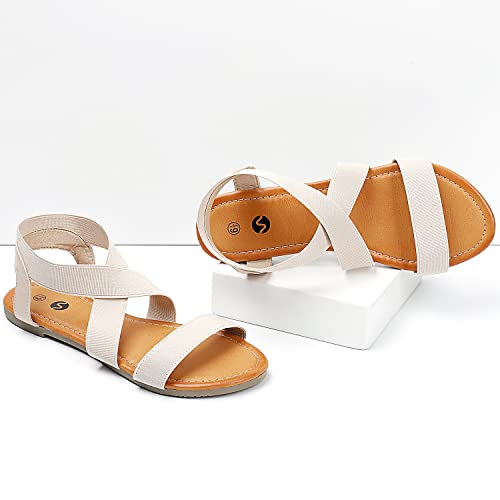 Rekayla Elastic Ankle Wrap Flat Sandals for Women New Beige 09