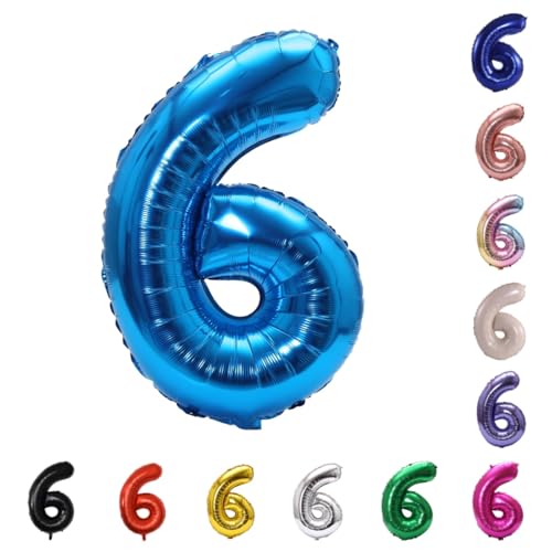 Image of YPSelected 32 Inch Large Foil Helium Number Balloon Birthday Wedding Party 0-9 (Blue, 6)