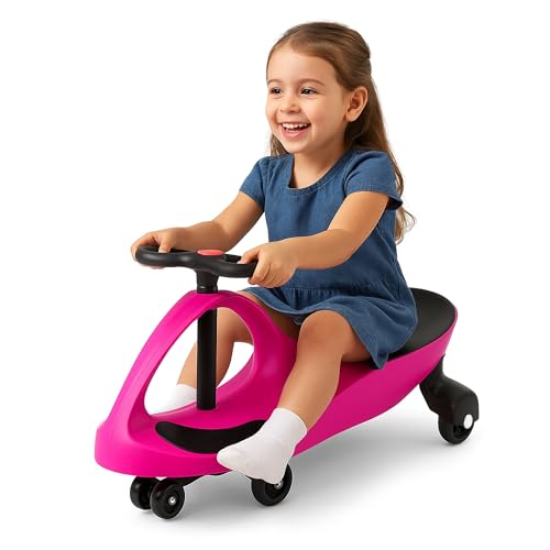 Curvaso Wiggle Car Kids Push Ride On Car Swivel Scooter Childrens Indoor Outdoor Twist Gyro Toys Girls Pink Black