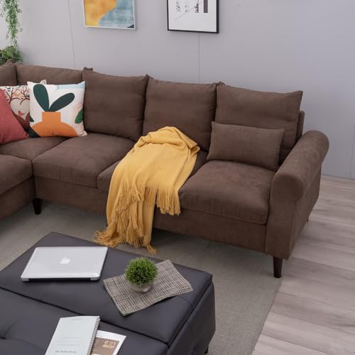 Panana Modern Upholstered Fabric L-Shape Corner Sectional Sofas, 3 Seater and 2 Seater Corner Couch for Living Room (Brown Fabric, 3 + 2 Corner, Scroll Arm) - Image 3