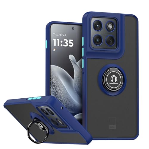 Image of QUIETIP Case for Motorola Edge 70 with Screen Protector,Magnetic Ring Car Stand Silicone Translucent Matte Drop Protection Cover,Blue