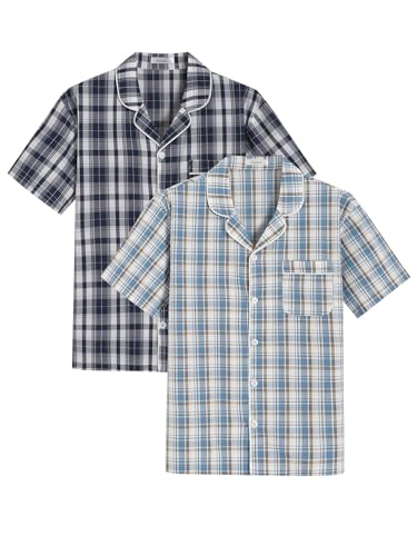 Image of Latuza Men's Button Down Pajama Top 2 Pack Cotton Sleep Shirt