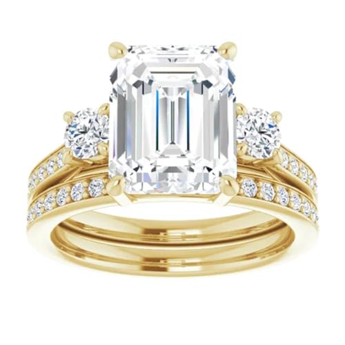 3 CT Emerald Colorless Moissanite Engagement Ring Set for Womens/Her, Wedding Bridal Ring Set,Eternity Sterling Silver Solid Diamond Solitaire Prong Anniversary Promise Gift for Ring2