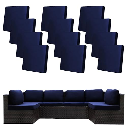 Image of 12 Pcs Stretch Patio Cushion Covers,Outdoor Couch Covers Replacement,Outdoor Couch & Sofa Slipcovers,for Patio Furniture Cushion Covers,Washable Reusable Furniture Protector(Navy Blue,Cover Only)