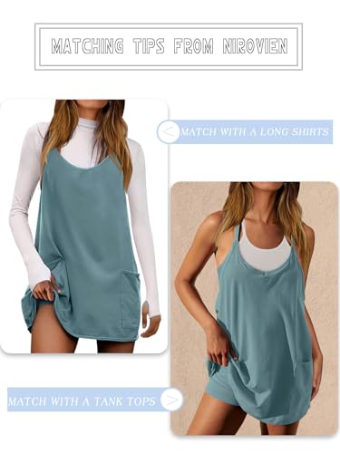 Image of Nirovien Womens Tennis Dress Workout Mini Dress with Shorts Sleeveless Spaghetti Straps Golf Athletic Dresses