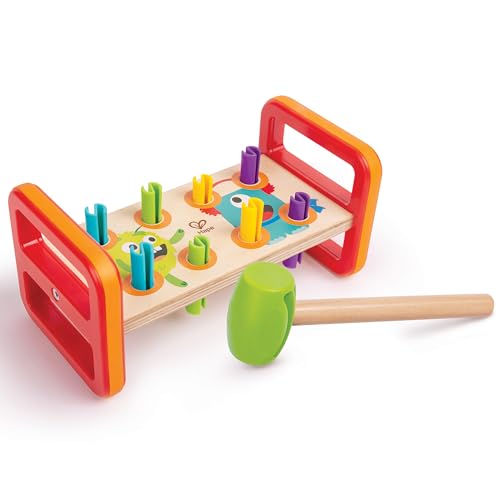Image of Hape: Wooden Monster Hammer Bench with 8 Pegs - Educational Toy for Kids & Toddlers, Fun Monster Design for Motor Skills Development