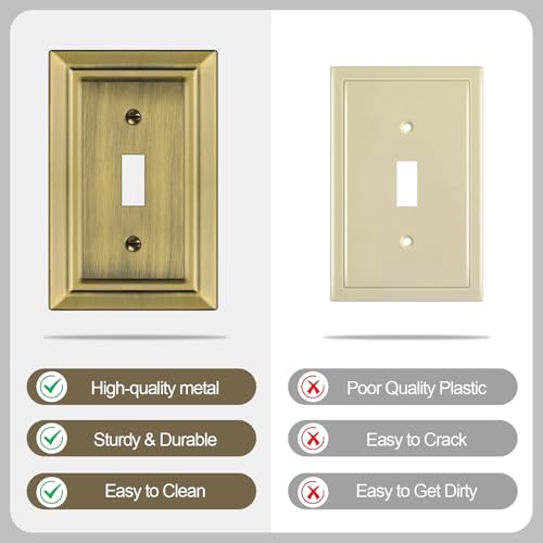 Dyekou Metal Wall Plate for Light Switch, Decorative Antique Brass Light Switch Cover Plate, Switch Plates Outlet Cover, 1-Gang Wall Plates (Single Toggle, 6 Pack) by Dyekou - Image 6
