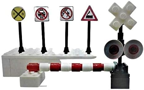 Miniatura 3 de Edificio Ladrillos Juguetes Tren Ferrocarril Cruzar Señal Cruzando Puerta 4 Señales Ciudad Ciudad Miniatura Ferrocarril Modelado Niños AFOL