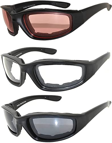 Image of OWL 3 Pack Motorcycle Riding Glasses, Padded Sport Sunglasses, Assorted Colors for Men and Women