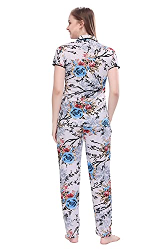 Image of Printed Night Suit for Women - Leopard Print Satin Shirt and Pyjama Set (Front Open Collar Night Suit)