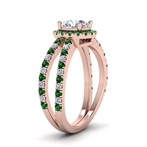 Image of 55Carat Choose Your Gemstone Reverse Split Shank Halo Diamond CZ Ring Rose Gold Plated Round Shape Halo Engagement Rings Matching Jewelry Wedding Jewelry Easy to Wear Gifts US Size 4 to 12