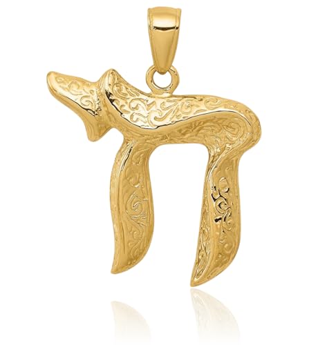 14K Solid Yellow Gold Jewish Chai Hebrew Long Life Necklace Judaica Religious Chain Pendant Israel Charm3