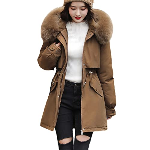 Doudoune d'hiver épaisse col fourrure coton veste femme XXL café