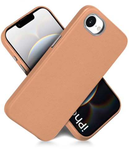 Image of WOW IMAGINE Back Cover for iPhone 16e | iPhone 17e | Shockproof Tough Leather Texture Hard Mobile Case | Ultra Slim Non-Slip Grip | Inner Velvet Fabric | Metal Camera Ring - Tan Brown