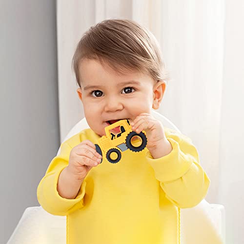 Image of Car Series Baby Teething Toys,Food Grade Silicone Chew Teether for 3 Months+ Infant Boy and Girl,Toddler Sensory Chewing Teether,BPA Free. (Bulldozer, Orange-Yellow)