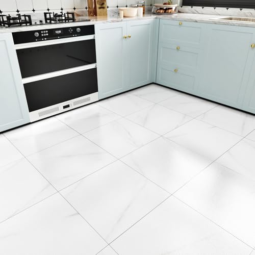 WESTICK 20 Pack White Marble Peel and Stick Floor Tile