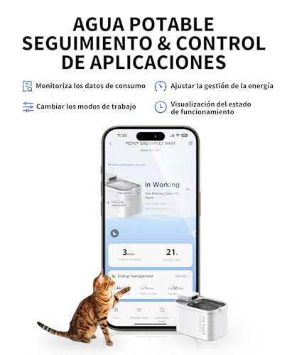 Bebedero gatos automático sin cable PETKIT EVERSWEET MAX con sensor app 3L 5