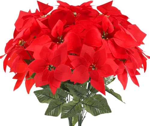 FALSKT Flores Artificiales Navidad Flor Pascua Artificial Poinsettia Falsa Pascuero Ramo Flores Navideñas Rojas para Fiesta Hogar de Año Nuevo Adornos Árbol de Navidad Centro de Mesa 30x50cm