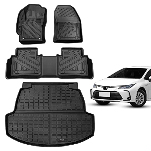Yonugli Floor Mats and Cargo Liner Set Black Compatible for 2020 2021 2022 2023 Toyota Corolla Sedan All-Weather TPE Rubber Mat Protection Waterproof